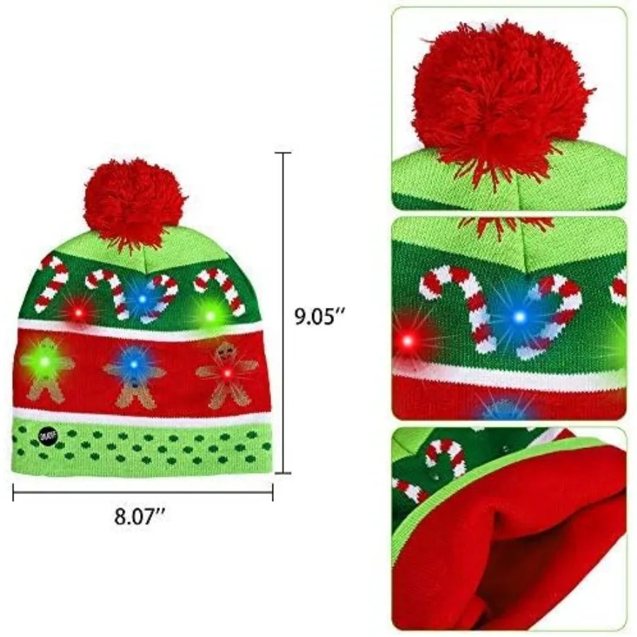 2 Pack Christmas LED Lightup Knitted Beanie Hat Colorful Flashing Holiday Xmas Christmas Party Supplies for Festive Events Outd 251024