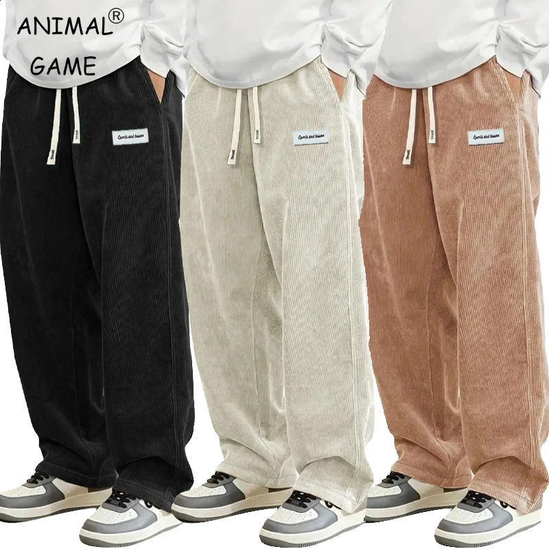 Mens Corduroy Casual Pants Fashion Loose Fit Baggy Straight Sweatpants Elastic Waist Drawstring Outdoor Streetwear 251027