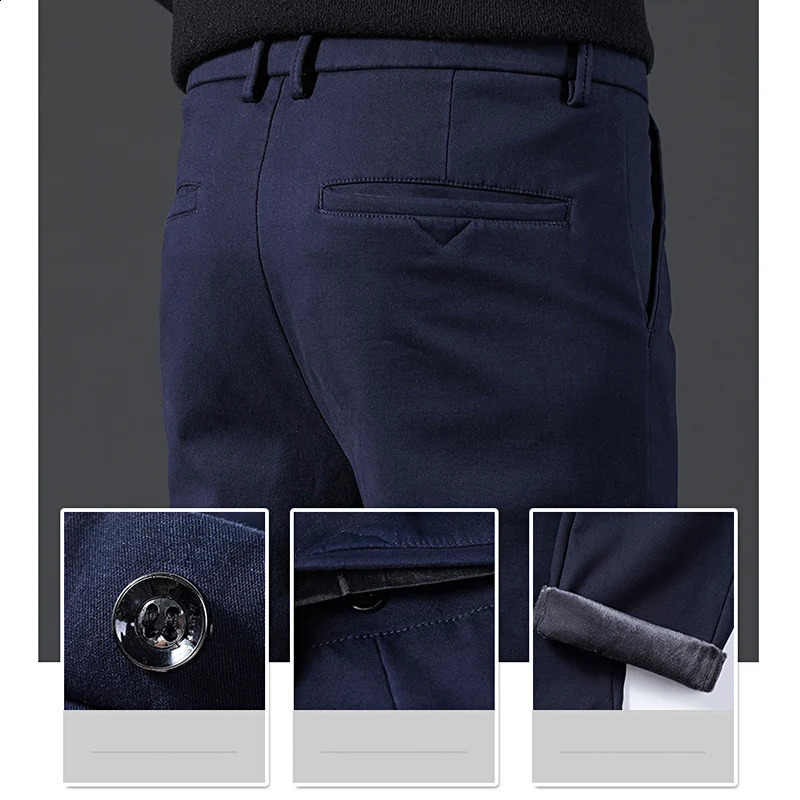 Men Plush Thicken Autumn Winter Casual Pants Male Concise Slim Fit Khaki Royal Blue Trend Thermal Youth Business Trousers 251027