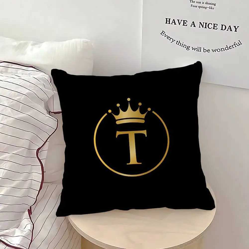 Pillow Case Black Golden Crown Printed Letter Cover For Bedroom Room And Living Room Sofa Decorative Cushion Cover C251028