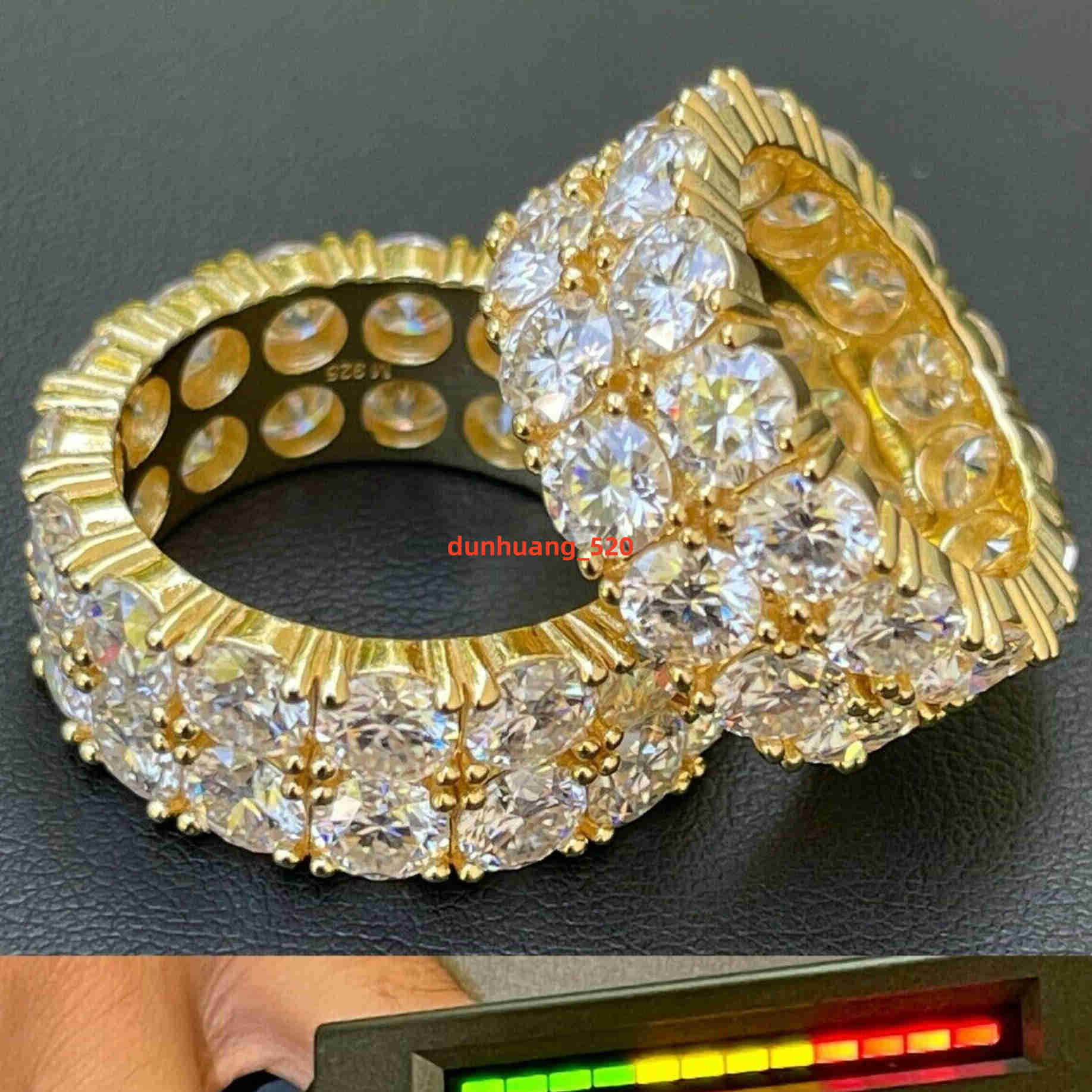 Good Quality Customized 10mm Width S925 Silver Vermeil Iced Tennis Hip Hop Moissanite Rings