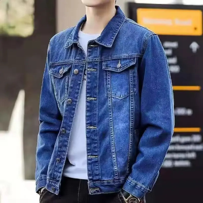 Mens Spring Autumn Button Denim Jacket Casual Youth Turn Down Collar Short Jean Coats Clothing Outwear 251017
