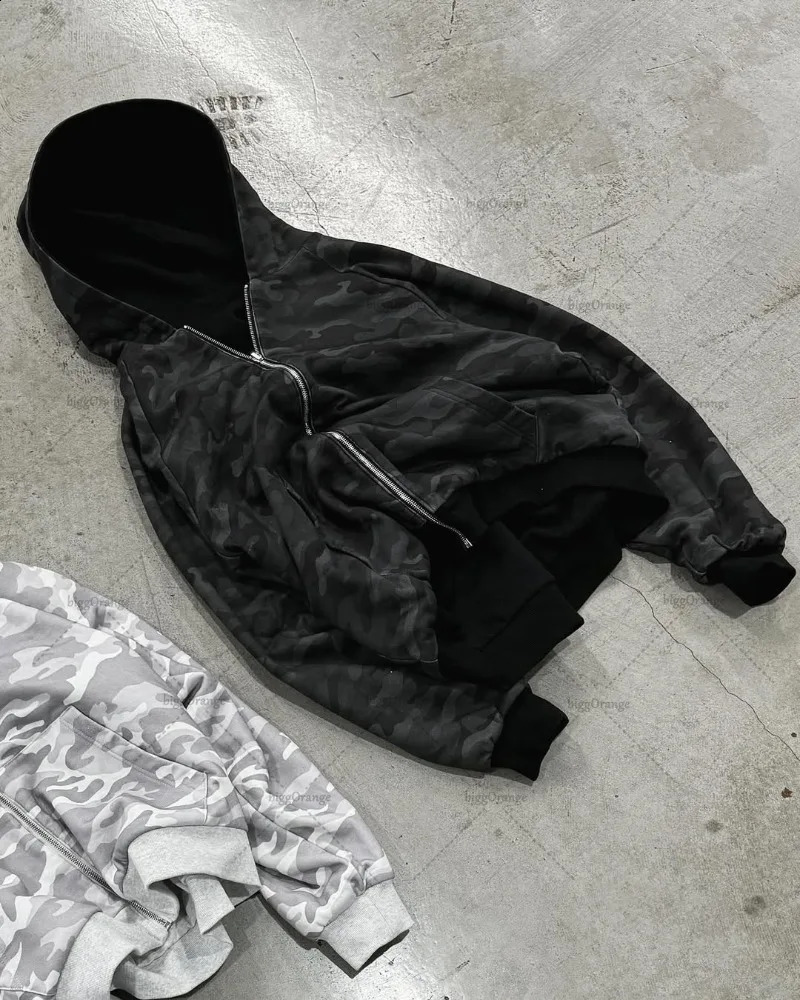 American Retro Harajuku Camouflage Zipper Hoodie Women Hiphop Trendy Streetwear Gothic Punk Casual Oversized Sweatshirt Men 251027