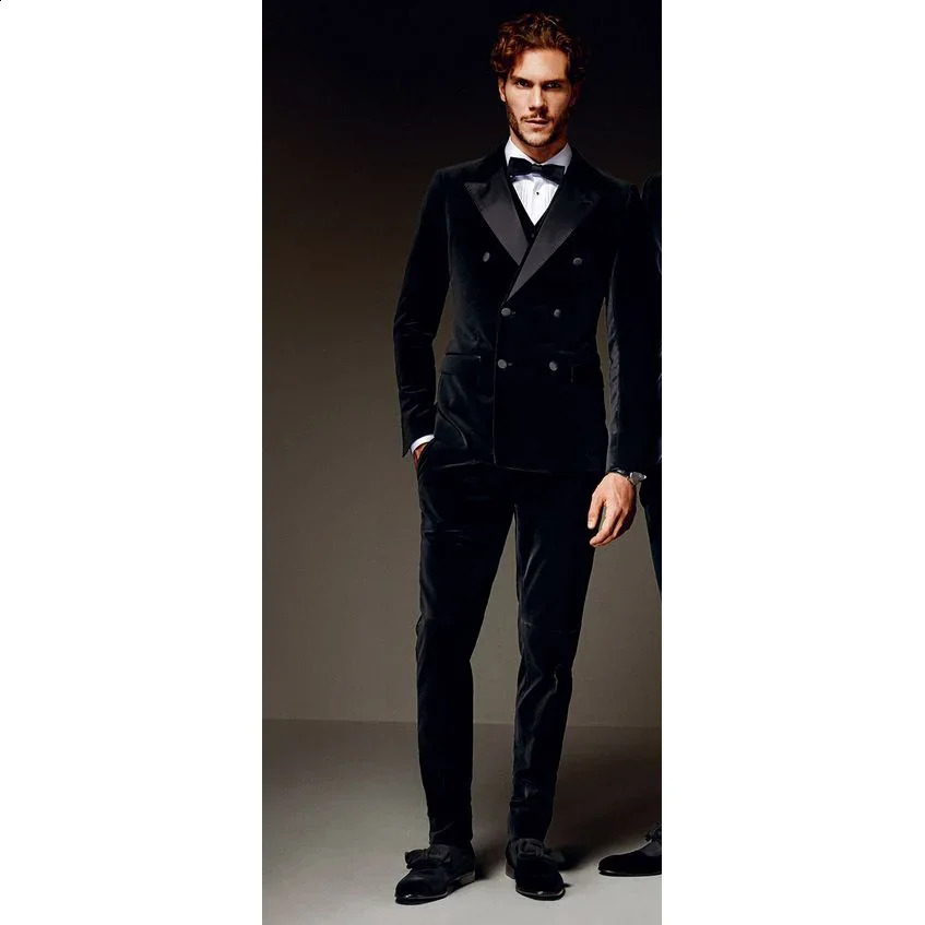 Latest Coat Navy Blue Pant Design Double Breasted Velvet Men Suit Formal Slim Fit Wedding Tuxedo Custom Groom Blazer Masculino 251027