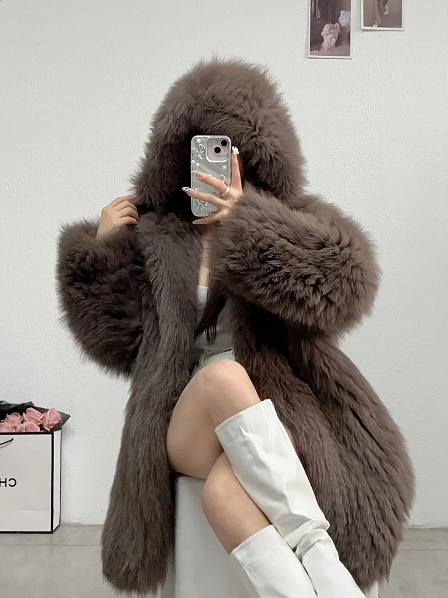 winter big white bear 85Cm long fox fur doublesided woven European fur coat for women 251027