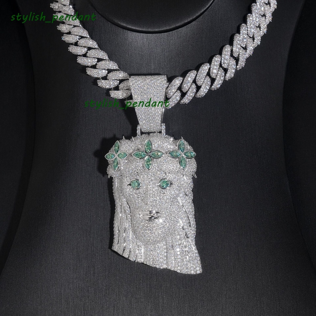 Custom 3D Luxury Jewelry Fine 925 Silver White Gold Iced VVS Moissanite Jesus Pendant with Diamond Tester Charm Pendants
