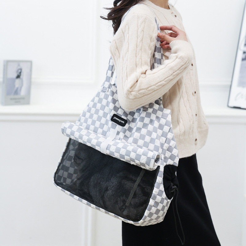 Designer Dog Carrier Bag, Adjustable Pet travel bag For Dogs And Cats - Durable, Breathable, Checkerboard pattern crossbody bag