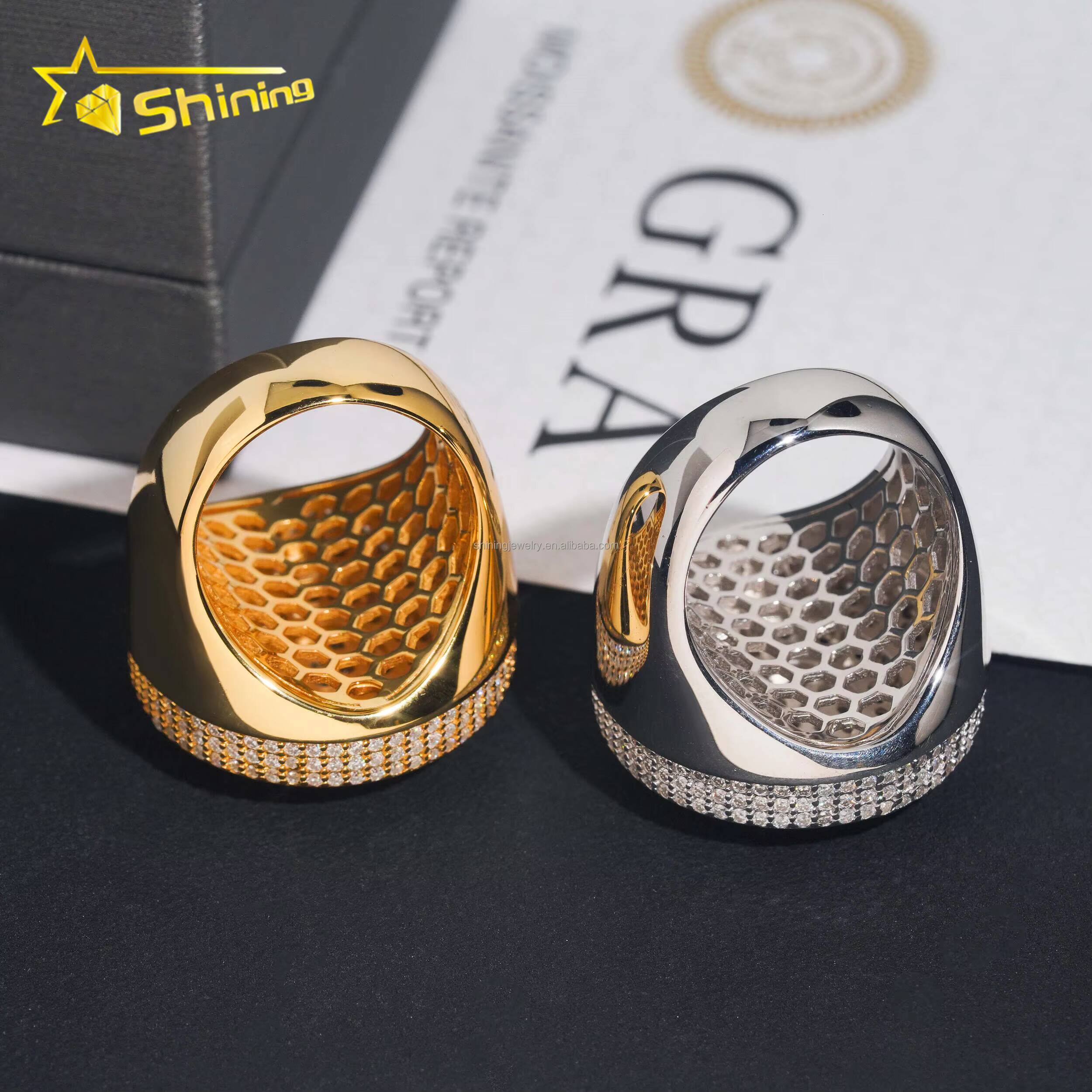 Bulk Stock Fire Man Gift Jewelry Luxury Hip Hop Hot Selling S925 Solid Silver Fully Iced Out FL Moissanite Diamond Round Ring