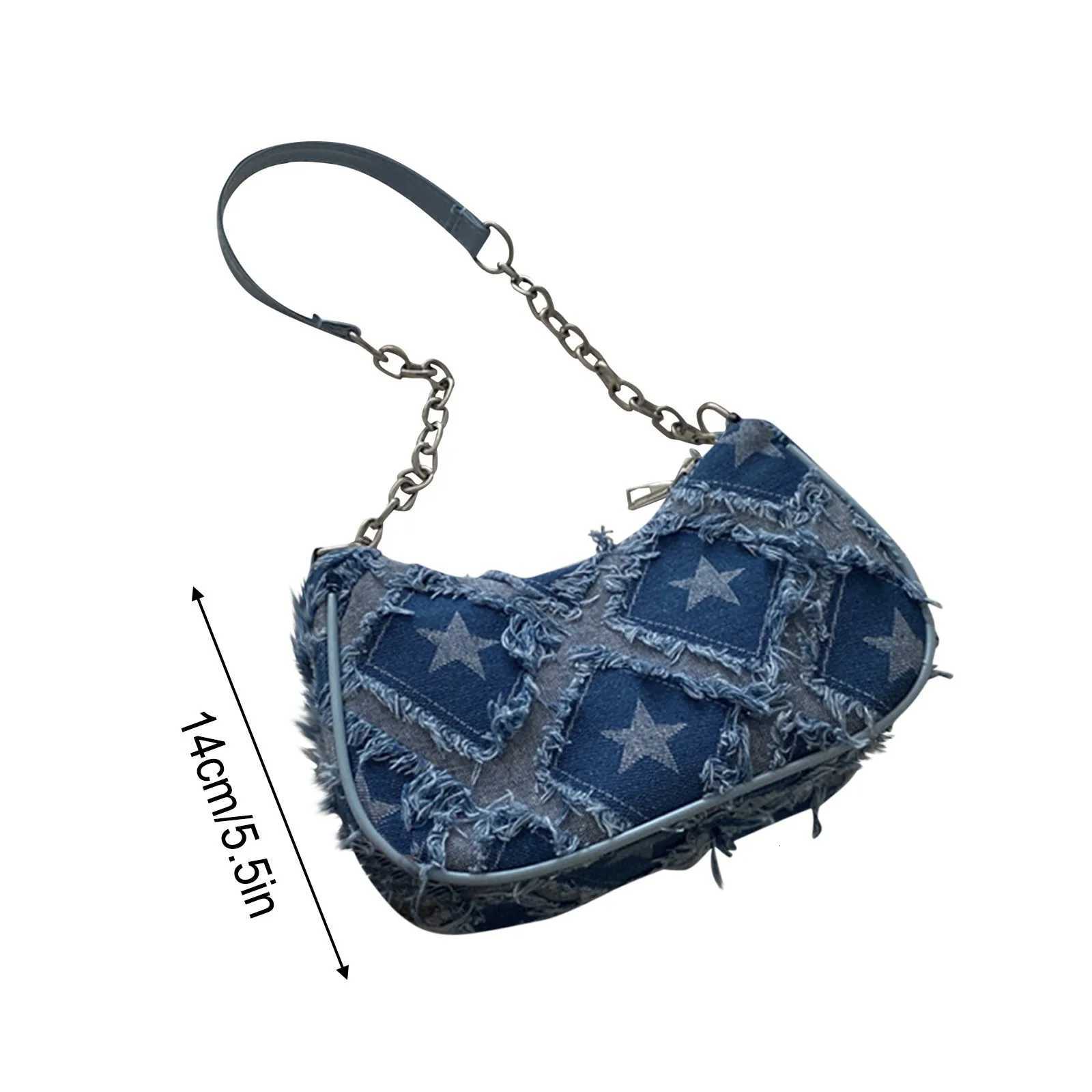 Wed Denim Casual Bag for Wen Shoder Bag Checkered Tassel Trim Underarm Purse Lady Blue Canvas Simple Shoder Bag1 D251028