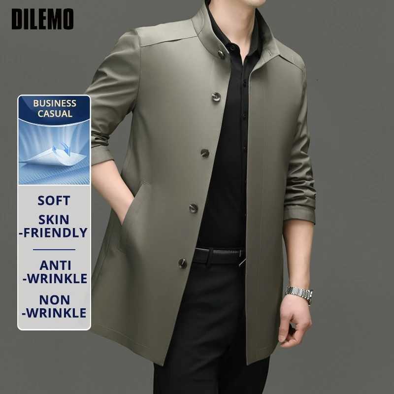 High End Anti Wrinkle Business Casual Fashion Trench Coats Spring Slim Fit Turndown Collar Overcoat Long Jacket Outercoat X2510281