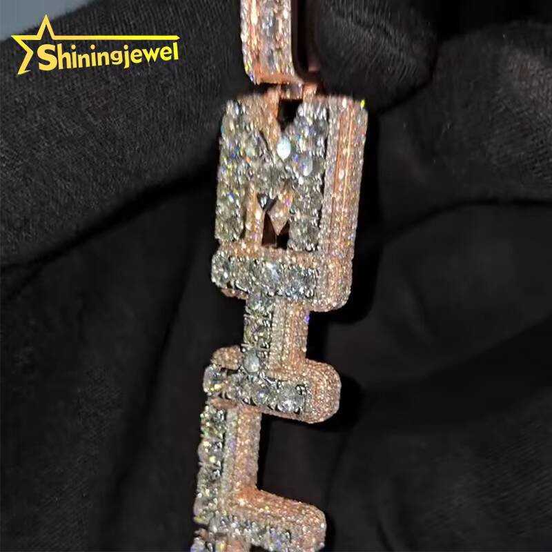 Custom Luxury Iced Out Letter Mosaic Hip Hop Men 925 Sterling Silver Gold Plated Moissanite Name Pendant