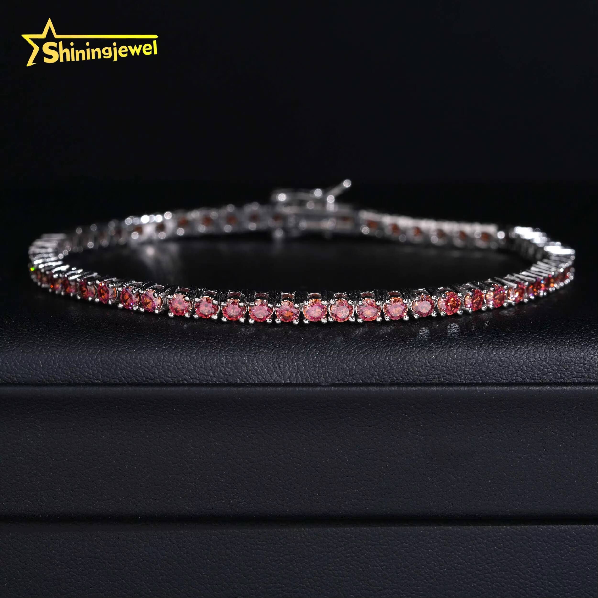 Hip Hop Jewelry 3MM Color Moissanite Diamond Tennis Bracelet 925 Silver Iced Out Moissanite Diamond Pass Diamond Tester