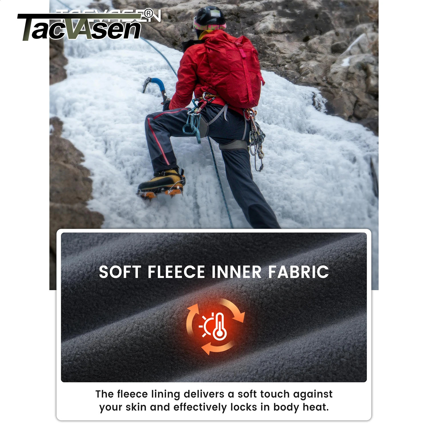 TACVASEN Mens Winter Hiking Pants Fleece Lined Waterproof Softshell Snow Ski Insulated Work Cargo with 6 Zip Pockets 251027