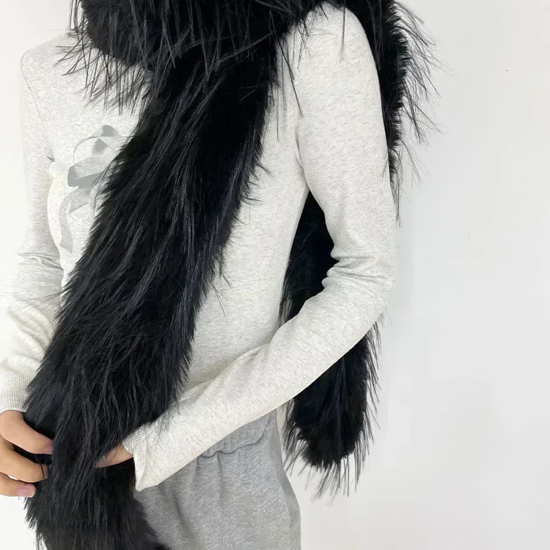 Women Mink Fur Scarf Earmuffs Set Winter Thickened Soft Warm Plush Solid Color Fur Collar Neck Long Scarf Couple Gift 251024