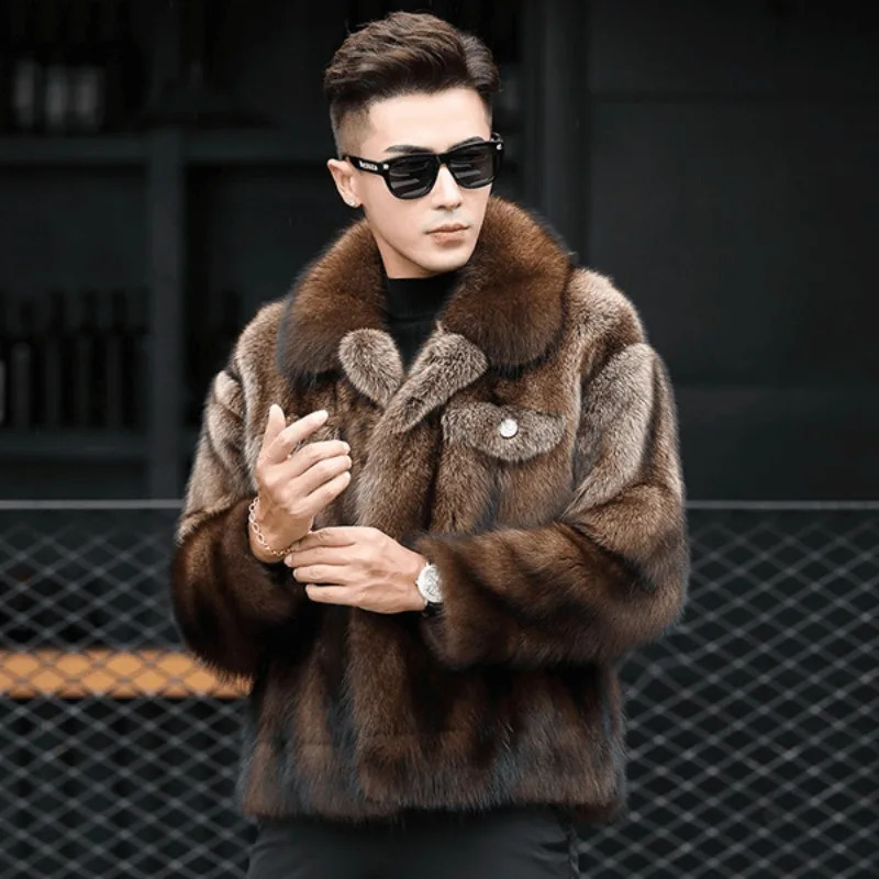 Mens Mink Fur Coat Winter Thicken Outerwear Jacket Short Fashion Comfortable Turndown Collar 251014