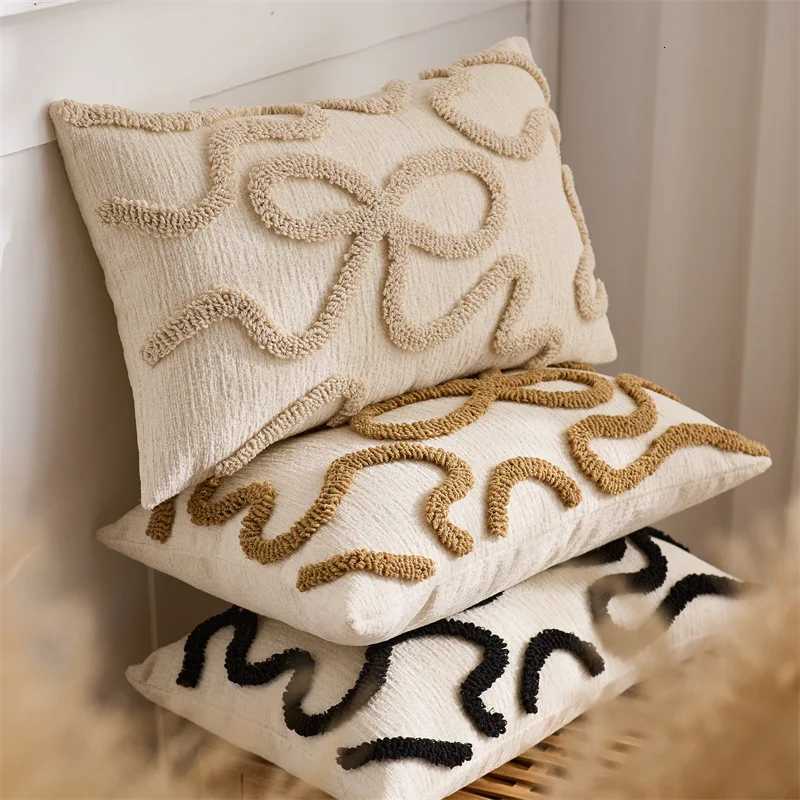 Pillow Case Bowknot Stripe Throw Cover Bay Window Waist Cushion Cover Light Luxury Decor Home Decoration case 30x5045x45CM C251028