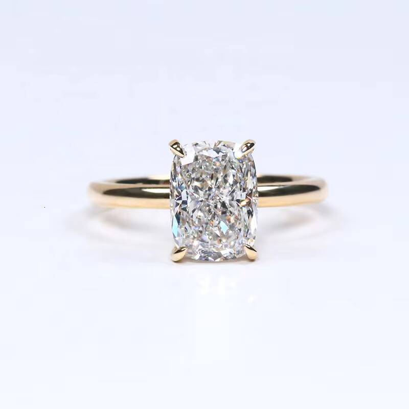 IGI Certified CVD Lab Grown Diamond Wedding Engagement Ring 14K 18K Solid Gold E VS1 Two Carats Elongated Cushion Diamond Ring
