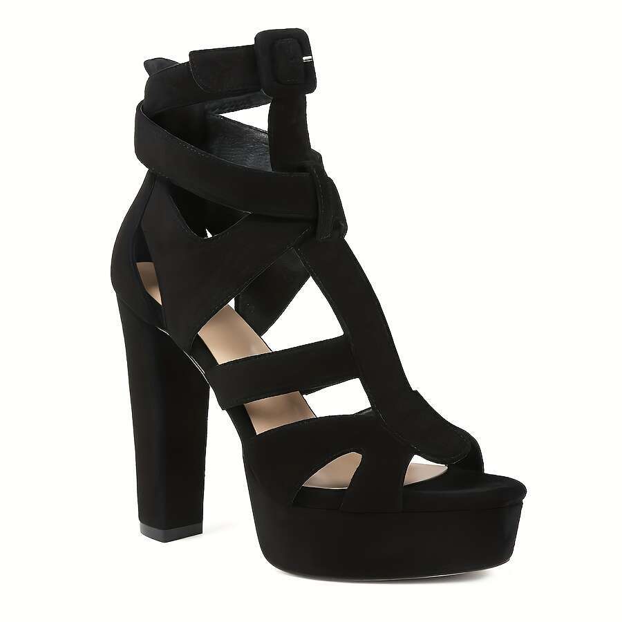 Women's Punk Platform High Heel Shoes Thick Platform, Chunky Block Heels, Open Toe Closure, Cushioned Insole Party, Formal Events, Everyday Black