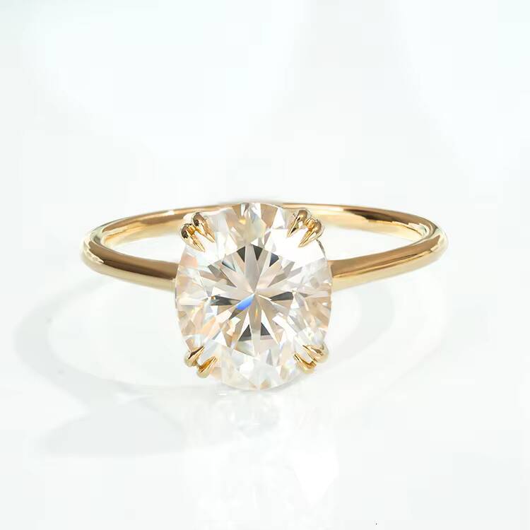 Goldleaf 14K Yellow Solid Gold Engagement Wedding Ring Oval Cut Moissanite Classic Style Claw Setting Women