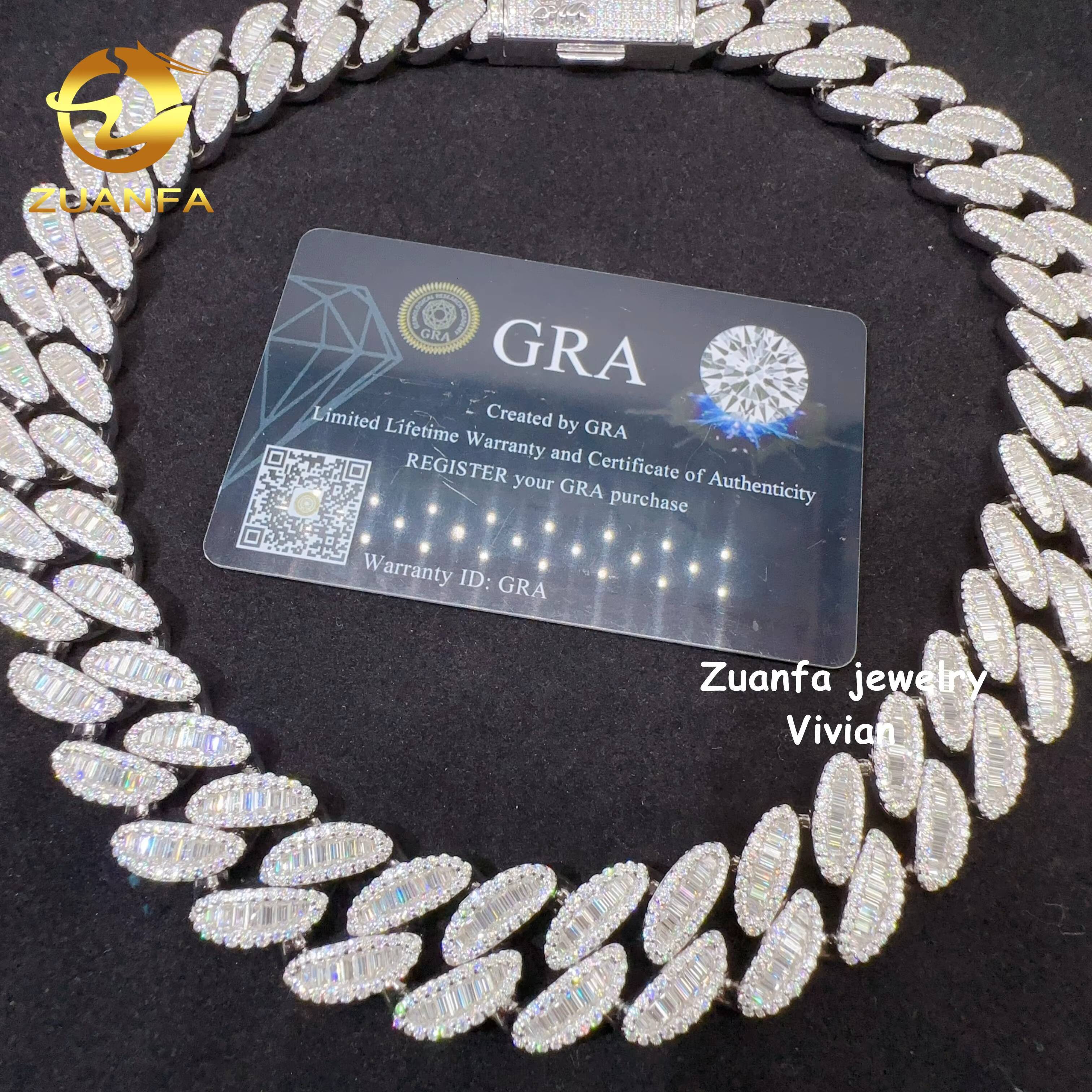 VVS Moissanite 20mm Pass Diamond Tester Iced Out Fine Jewelry Diamond Sterling Silver 925 Cuban Link Chain Necklace
