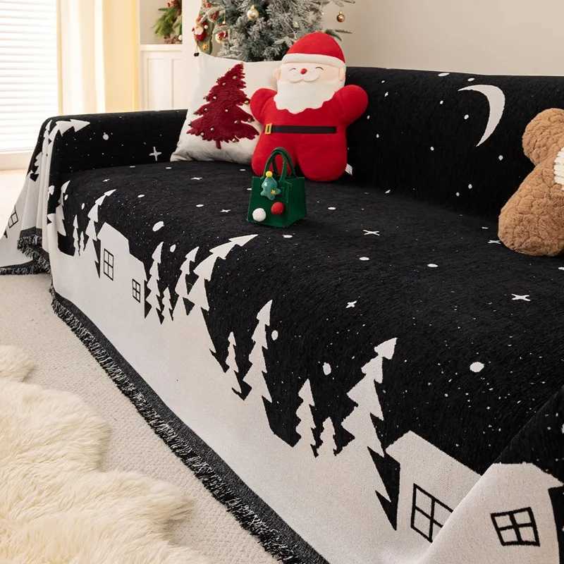New Christmas Atmosphere Sofa Cover Cloth One Piece Red Festive Sofa Towel New Year Style Autumn and Winter Style Skin Friendly C251028