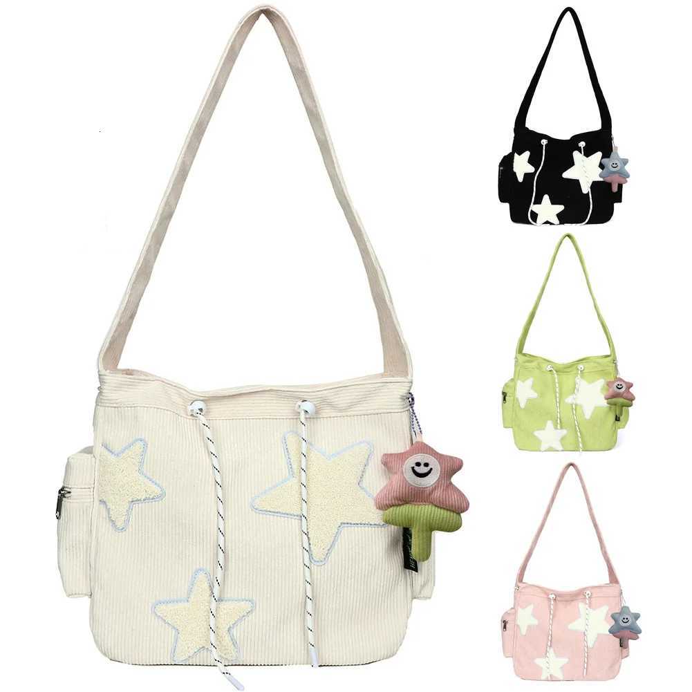 Women Cute Crossbody Bag with Pendant Shoulder Bag Large Capacity Corduroy Star Applique Leisure Travel Outdoor BagT251028
