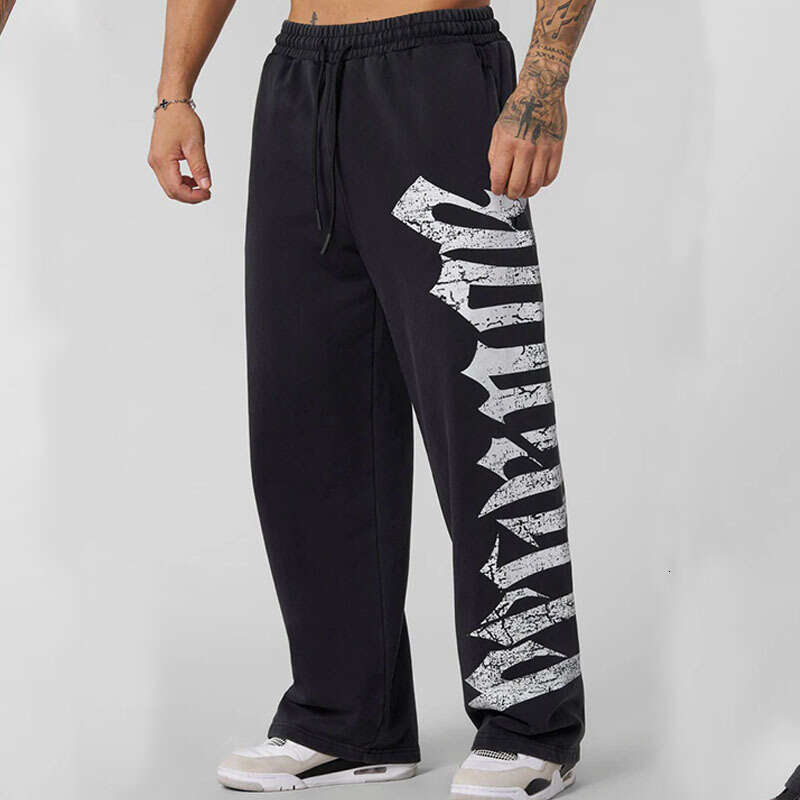 Trendy American Style Wide-Leg Unisex Sweatpants with Personalized Letter Print Straight-Leg Casual Long Pants