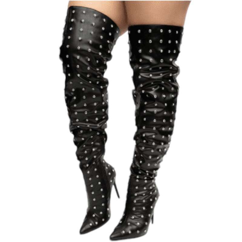 All Rhinestone Over The Knee Thigh High Boots