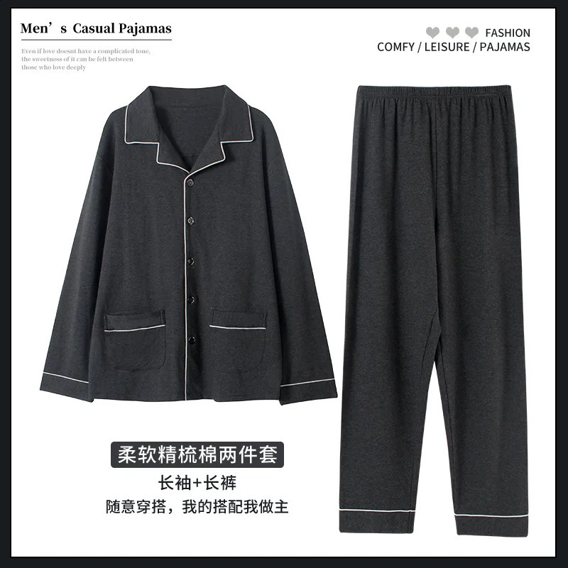Large Size Pajamas Suit Men Spring Autumn Cotton Fat Longsleeved Cardigan Homewear Set Oversized 165Kg Loungewear Male 251017