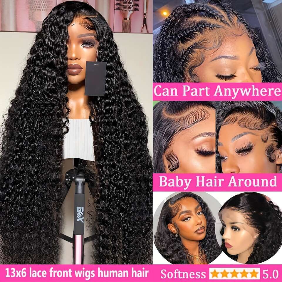 250% Density 13X6 HD Transparent Long Deep Wave Human Wig - Natural Hairline With Baby Hair & Pre-Plucked Brows, Breathable Lace Front All Light Beige