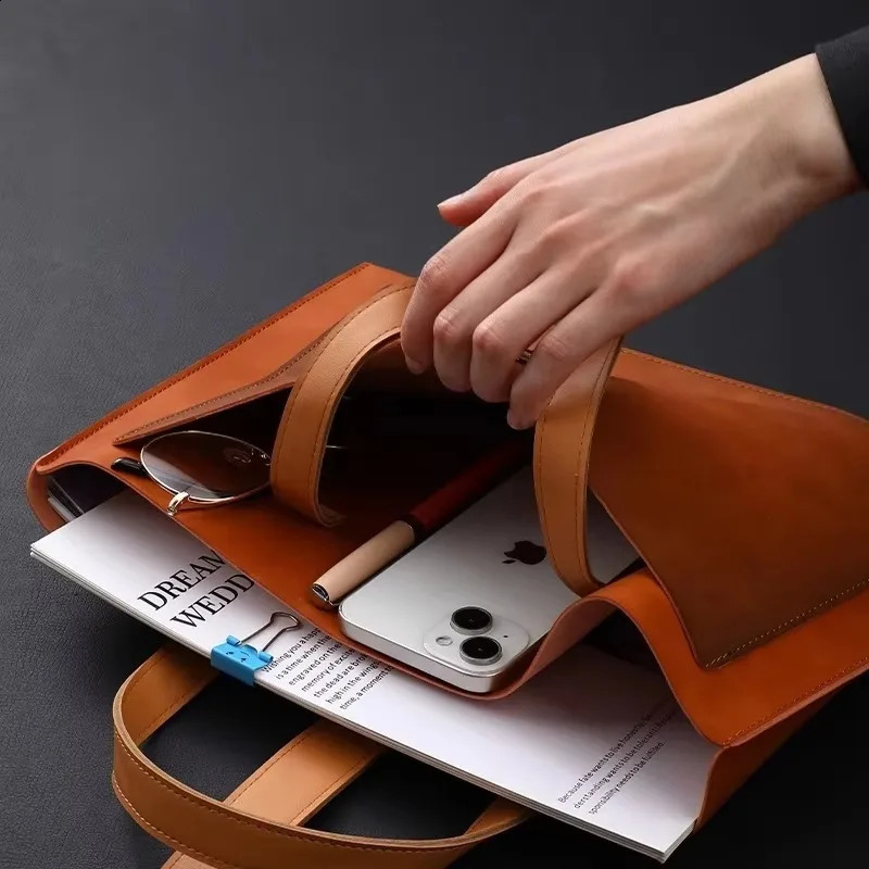 1pcs A4 PVC Leather File Folder Waterproof Business Briefcase with Handle Large Capacity Organizer for Office Documents Storage 251028