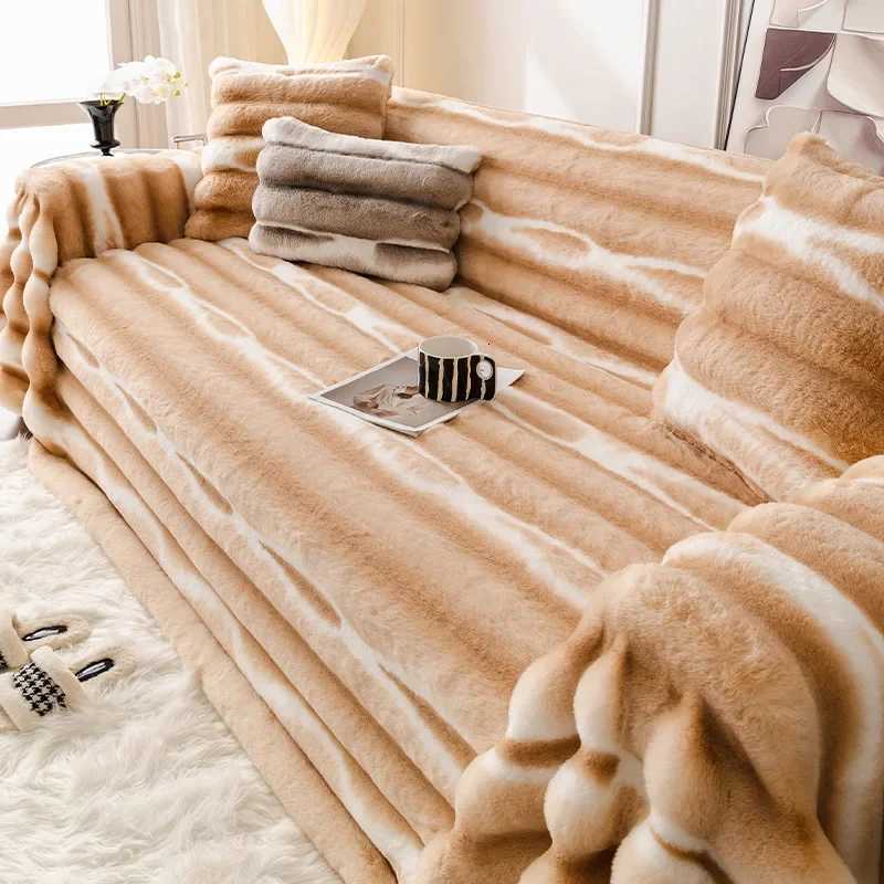 EIFLOYRabbit Plush Sofa Cover Non Slip Towel Blanket Soft Thick Couch Slipcover Winter Universal Furniture Protector C251028
