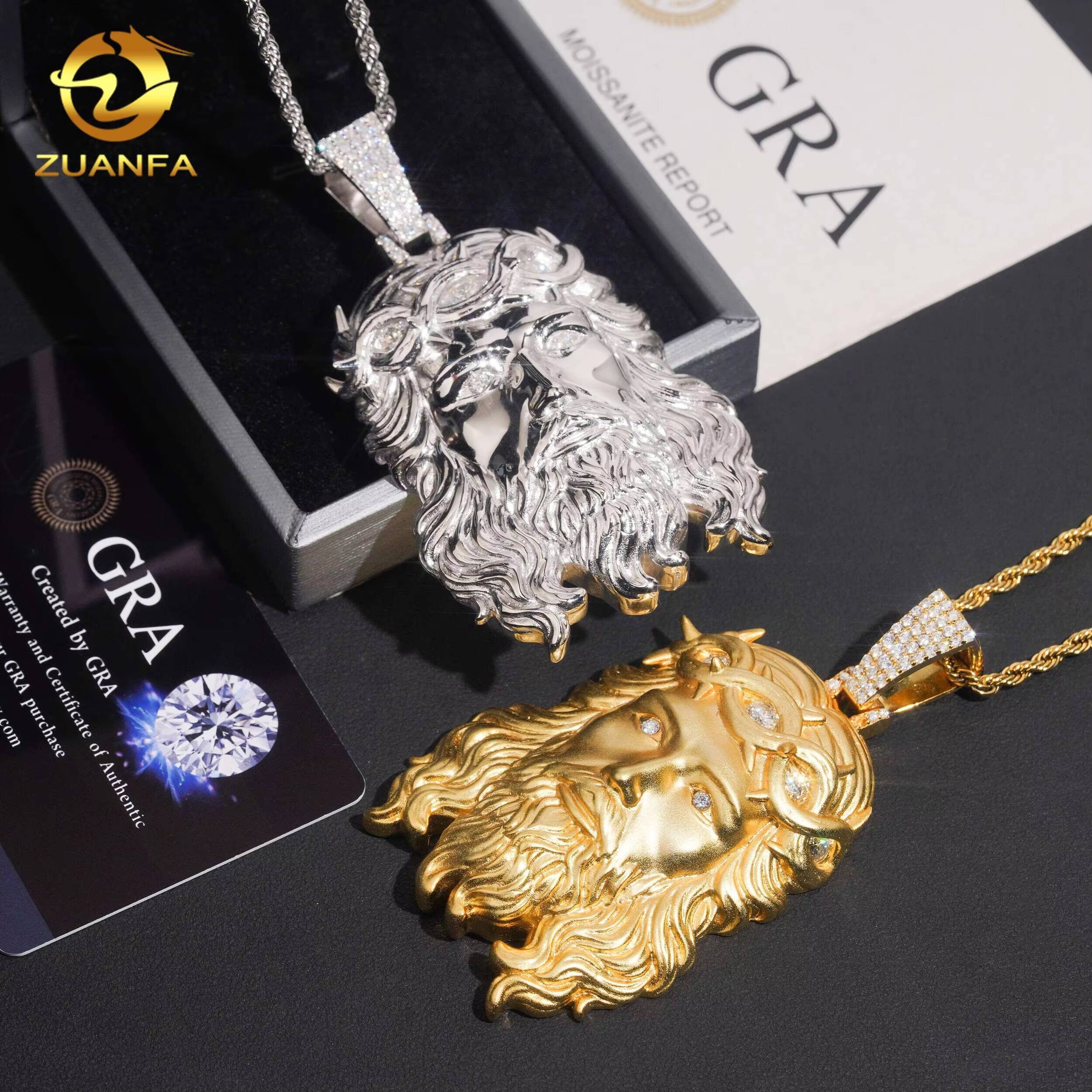 925 Silver Hip Hop Jesus Pendant VVS Moissanite Diamond Iced Out Jesus Head Pendant Pass Tester Trendy Charm Pendant