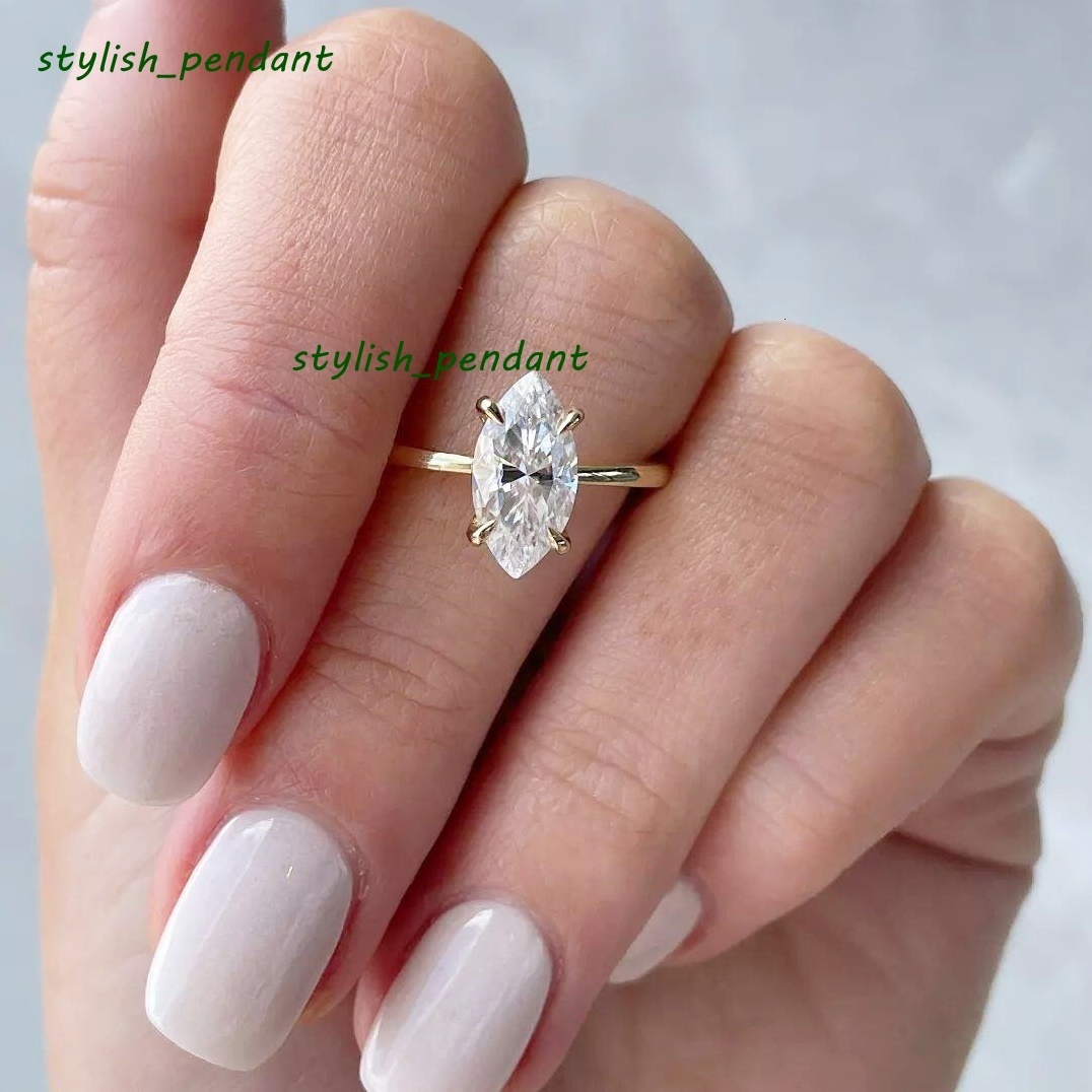 2CT 35CT 18k Pure Yellow Gold Solitaire Marquise Cut Moissanite Diamond Ring 18K Real Solid Gold Wedding Ring