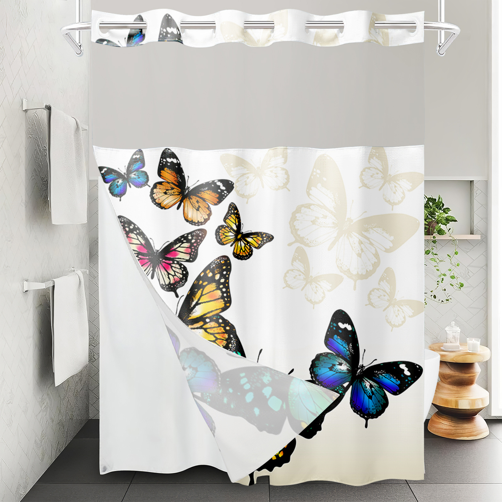 YL-37575 Hot selling digital printed shower curtain animal waterproof, mildew-proof and moisture-proof bathroom dry and wet separation curtain