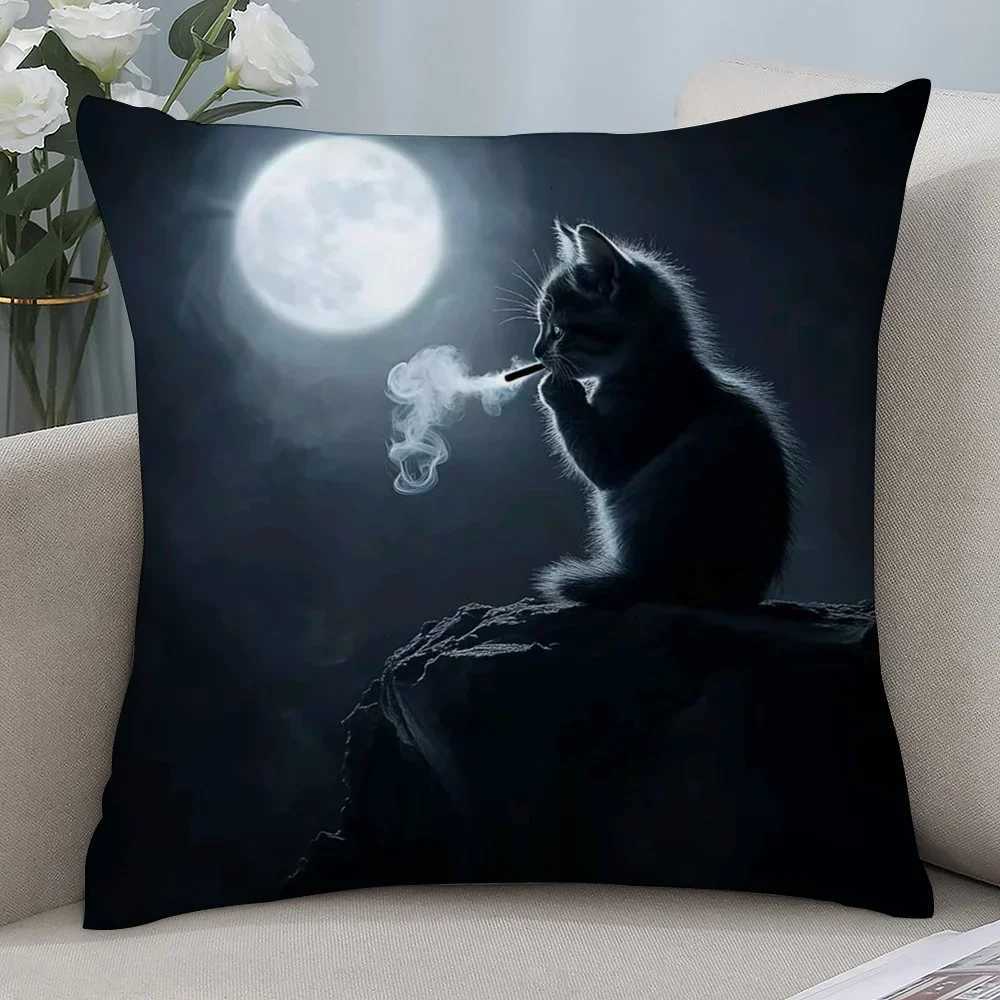 Pillow Case Black Cat Case Short Plush Sofa Decorative Gift Home Doublesided Printing Cushion Living room and bedroom 60x60cm C251028