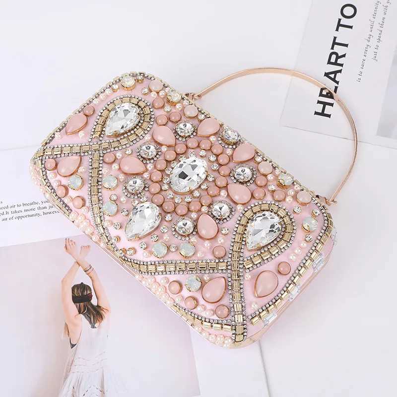 New European and American Heavy Industries Womens Dinner Bag Metal Chain Shoulder Bag with Diamond Handbag Womens Storage Bag H251027