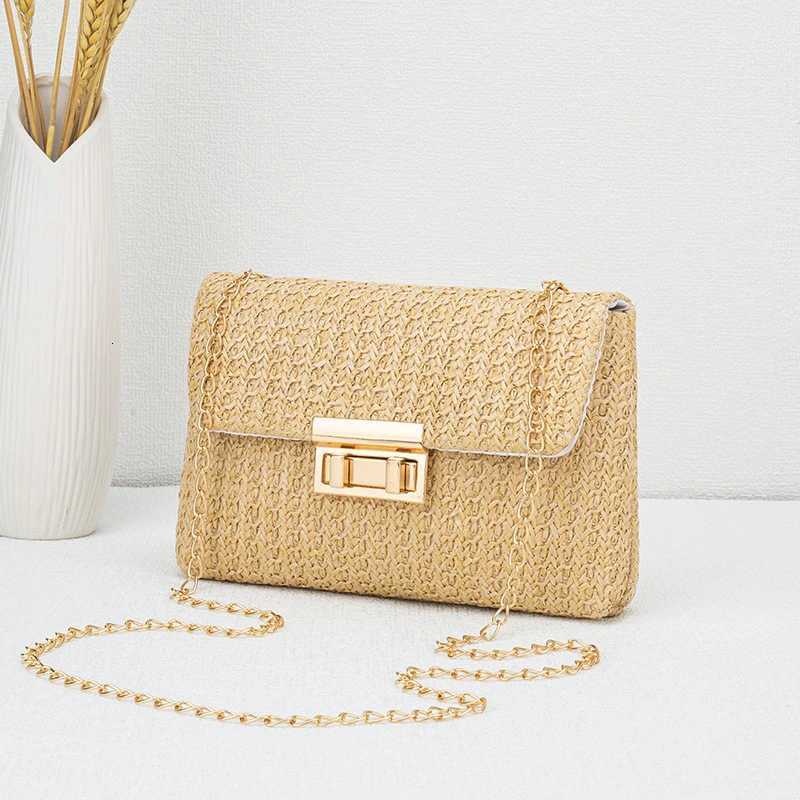 Buckle Closure Chain Crossbody Shoulder BagSweet Chic Raffia Woven Women Sling BagSolid Color Lightweight Beach Travel PurseT251028