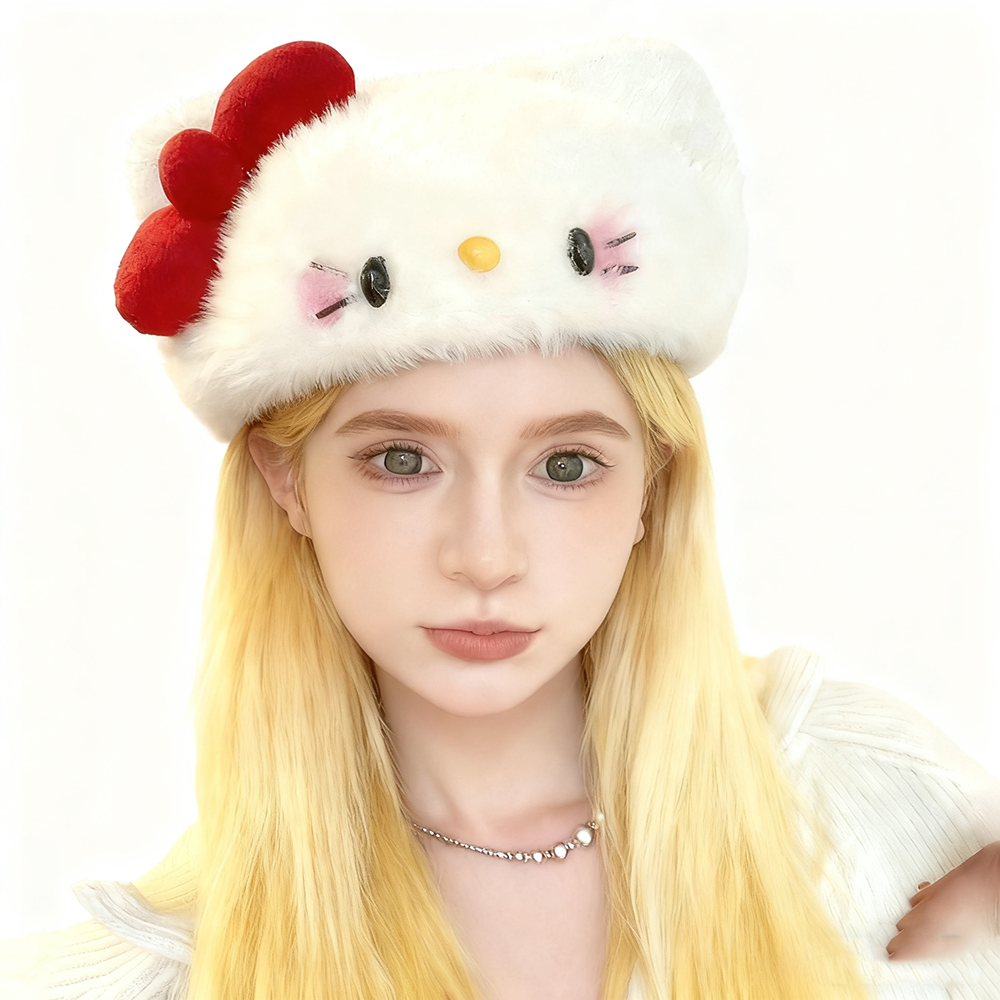 Hello Kitty Plush Hat Women Girls Cute Sweet Autumn Winter Warm Beret Caps HelloKitty Little Painter Hats Sanrio Hat