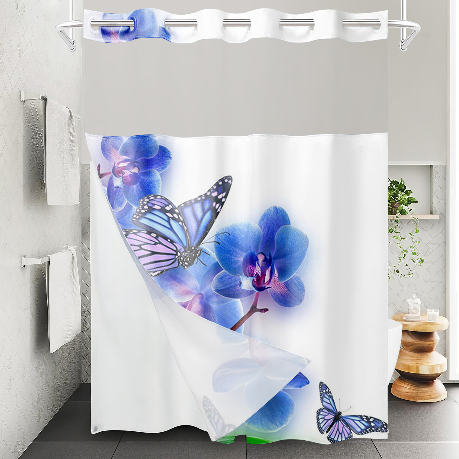 YL-37572 Hot selling digital printed shower curtain animal waterproof, mildew-proof and moisture-proof bathroom dry and wet separation curtain
