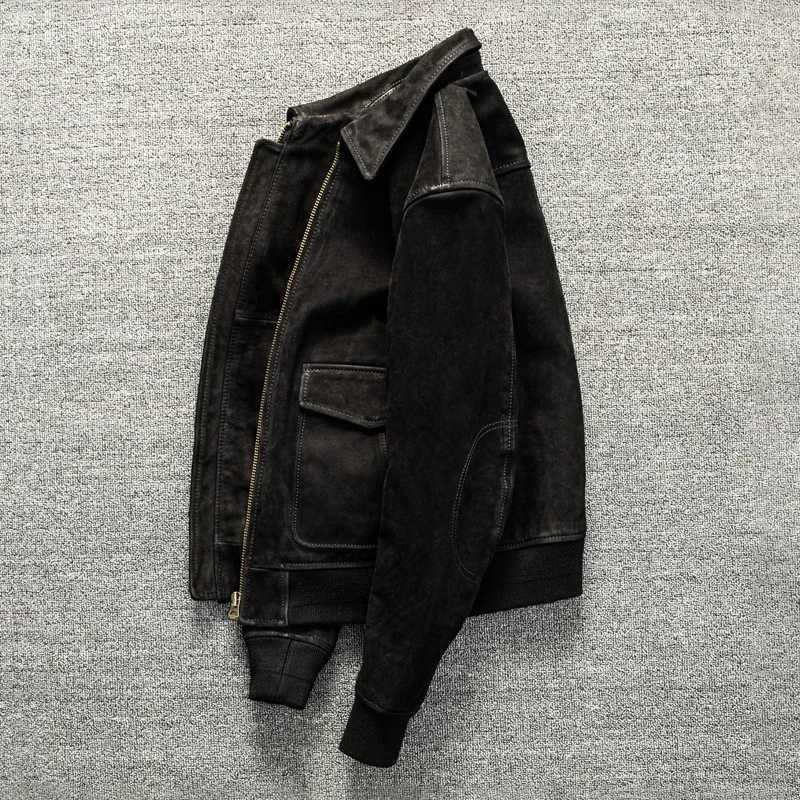 Heavy Water Wash Uncoated Mixed Breed Top Layer Goat Skin Genuine Leather Jacket G1 Flight Suit Jacket for Men J251028