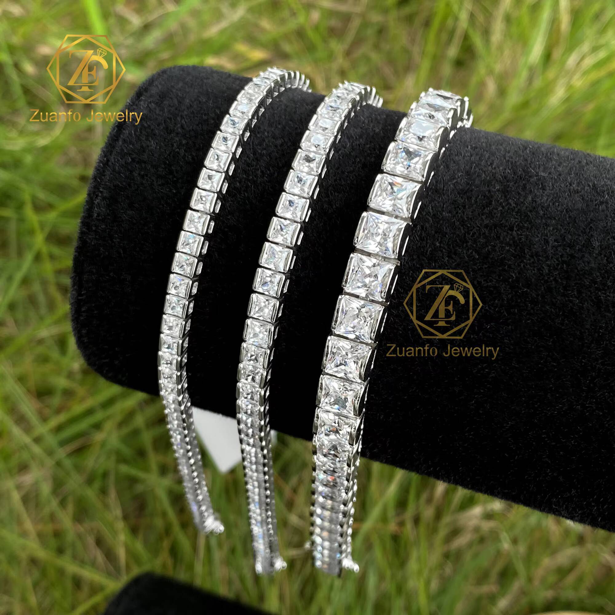 New Trendy 925 Sterling Silver D VVS Princess Cut Moissanite Diamond Tennis Chain Bracelet Iced Gold Vintage Style Mens Womens