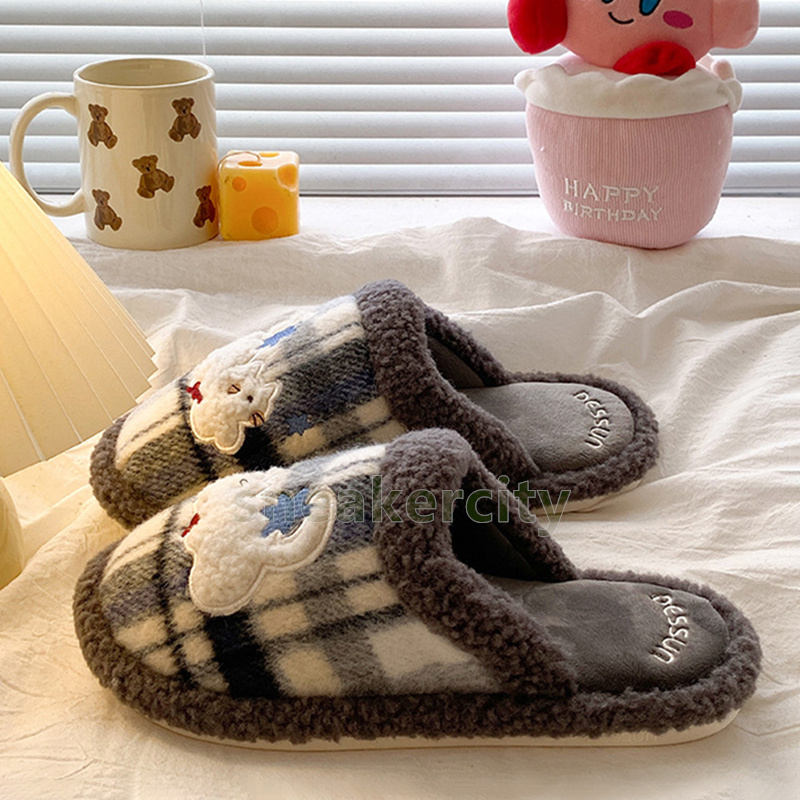 designer slides cozy warm cotton slippers stylish ladies winter indoor outdoor fuzzy cartoon slippers soft faux fur flats home shoes size 36-41