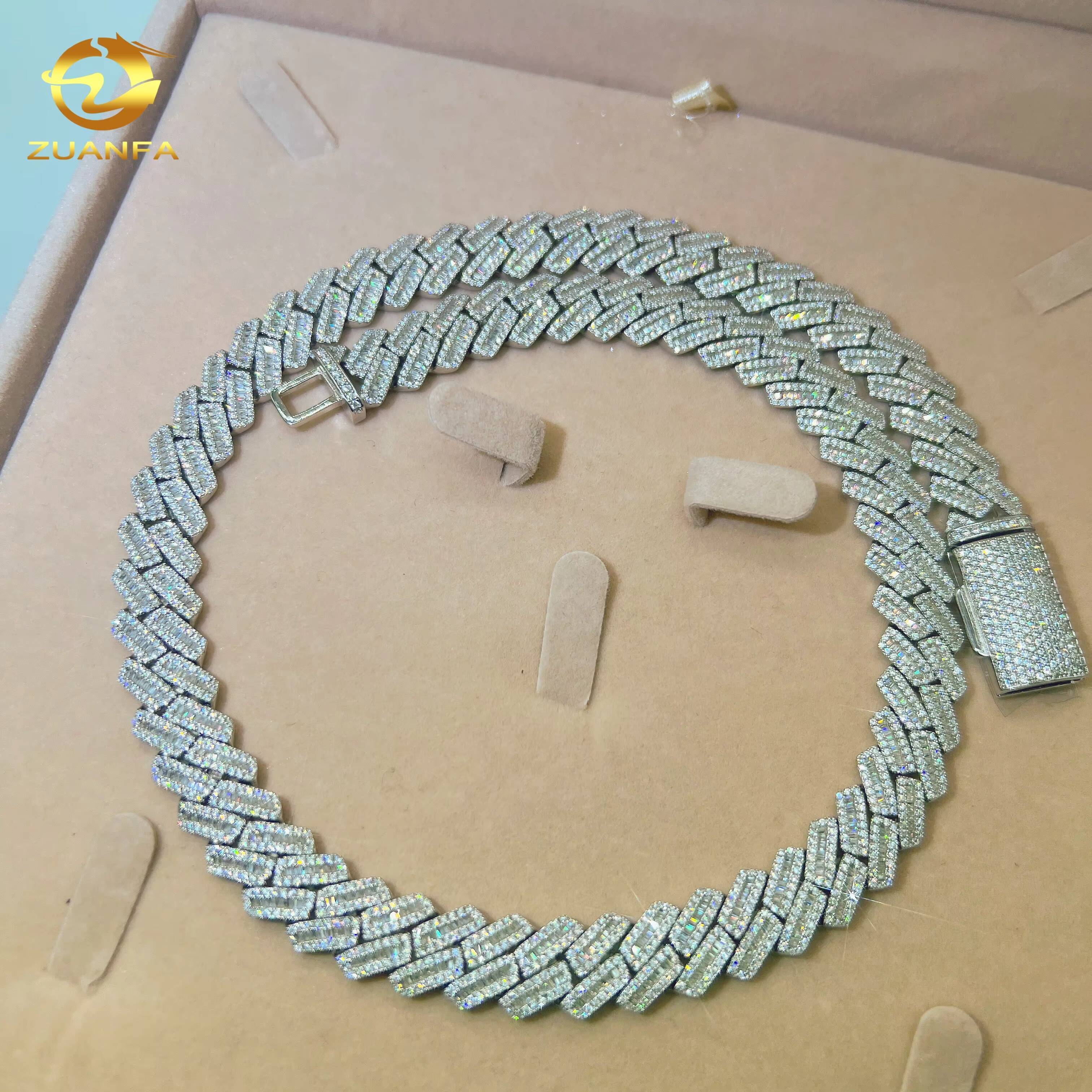 12mm Fine Jewelry Luxury 925 Sterling Silver VVS Moissanite Platinum Hip Hop Custom Iced Out Cuban Link Chain