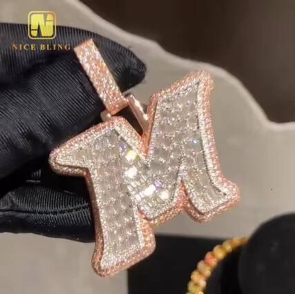 925 Sterling Silver Letter Pendant Ice Out Custom Hip Hop Moissanite Diamond Jewelry VVS Moissanite Initial Pendant