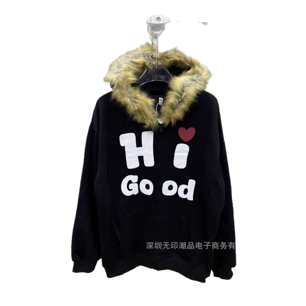 American-style Winter Street Cool Letter Print Pattern Zipper Hoodie