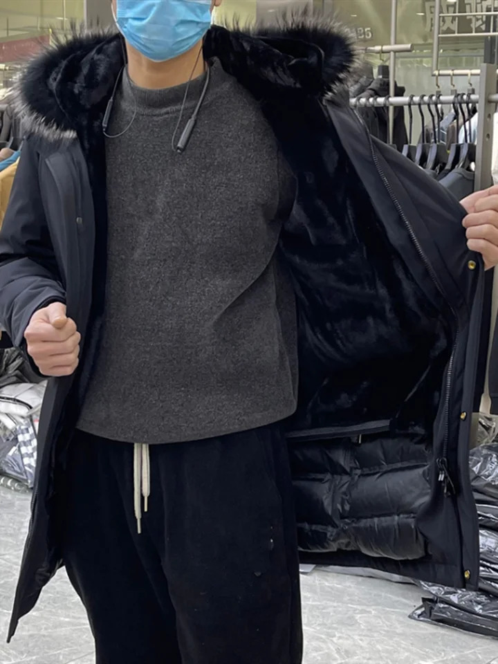 Winter Men Thick Warm White Duck Down Jacket Fox Fur Collar Fur Lining Overcoat Windproof Loose Fit Business Man Work Jacket 251023