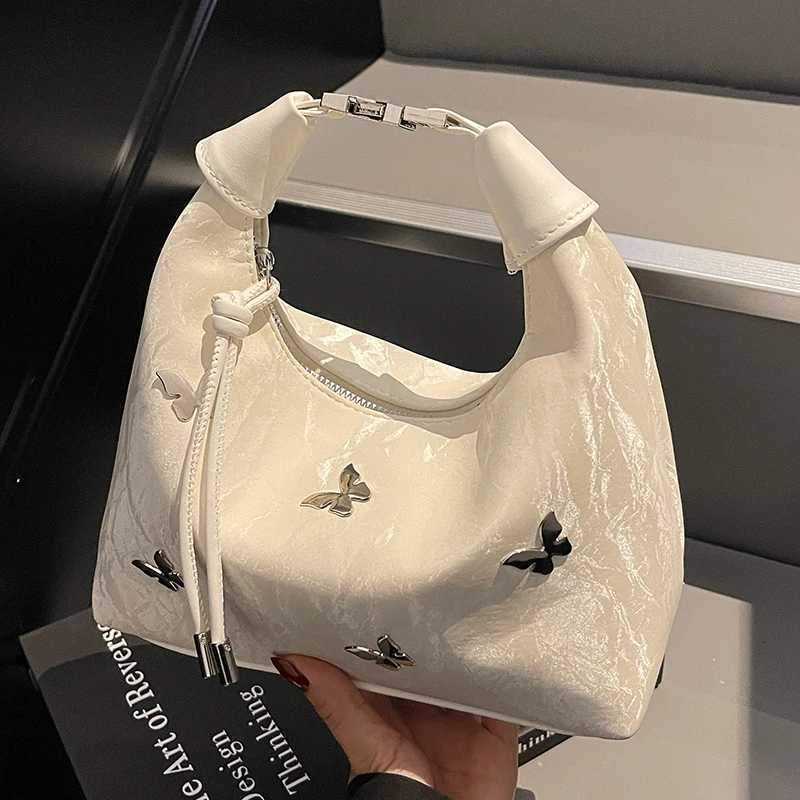 Fashionable and exquisite handbag simple texture popular solid color temperament shoulder bag butterfly decoration daily casuT251028