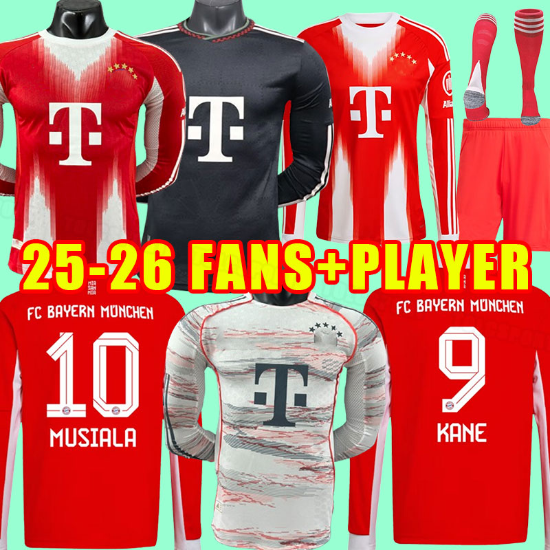25 26 Bayern Munich soccer jerseys DE LIGT SANE 2025 2026 football shirt HERNANDEZ GORETZKA GNABRY futebol KIMMICH fans player version long sleeve home away KANE