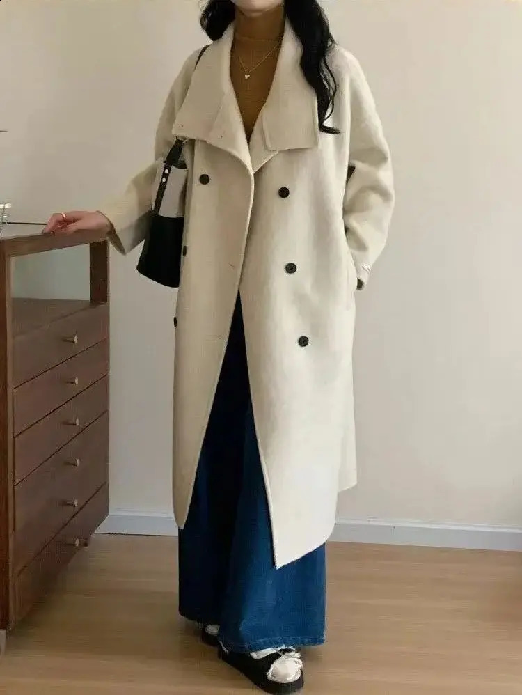 Fashion DoubleSided Cashmere Coat For Women In Autumn And Winter Hepburn Style Woolen Long Coat 251020
